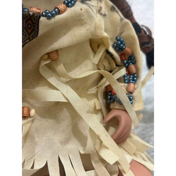 Indian Duek House Porcelain Native Doll Indian Maiden 16 In Tan Dress - Picture 4 of 8